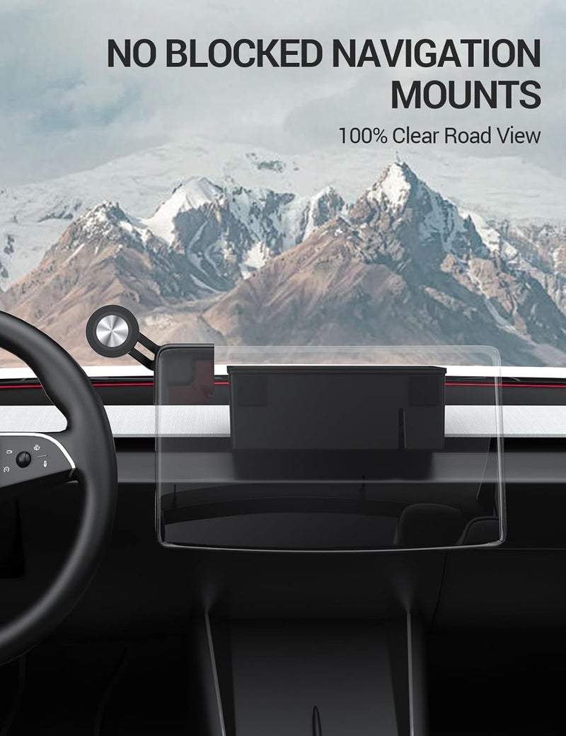 Basenor 2026 Tesla Model Y Center Console Behind Screen Storage, (Privacy Protection & Proprietary Design) Dashboard Hidden Organizer, Tissue Holder for 2025 2026 Model Y Juniper - Image 5